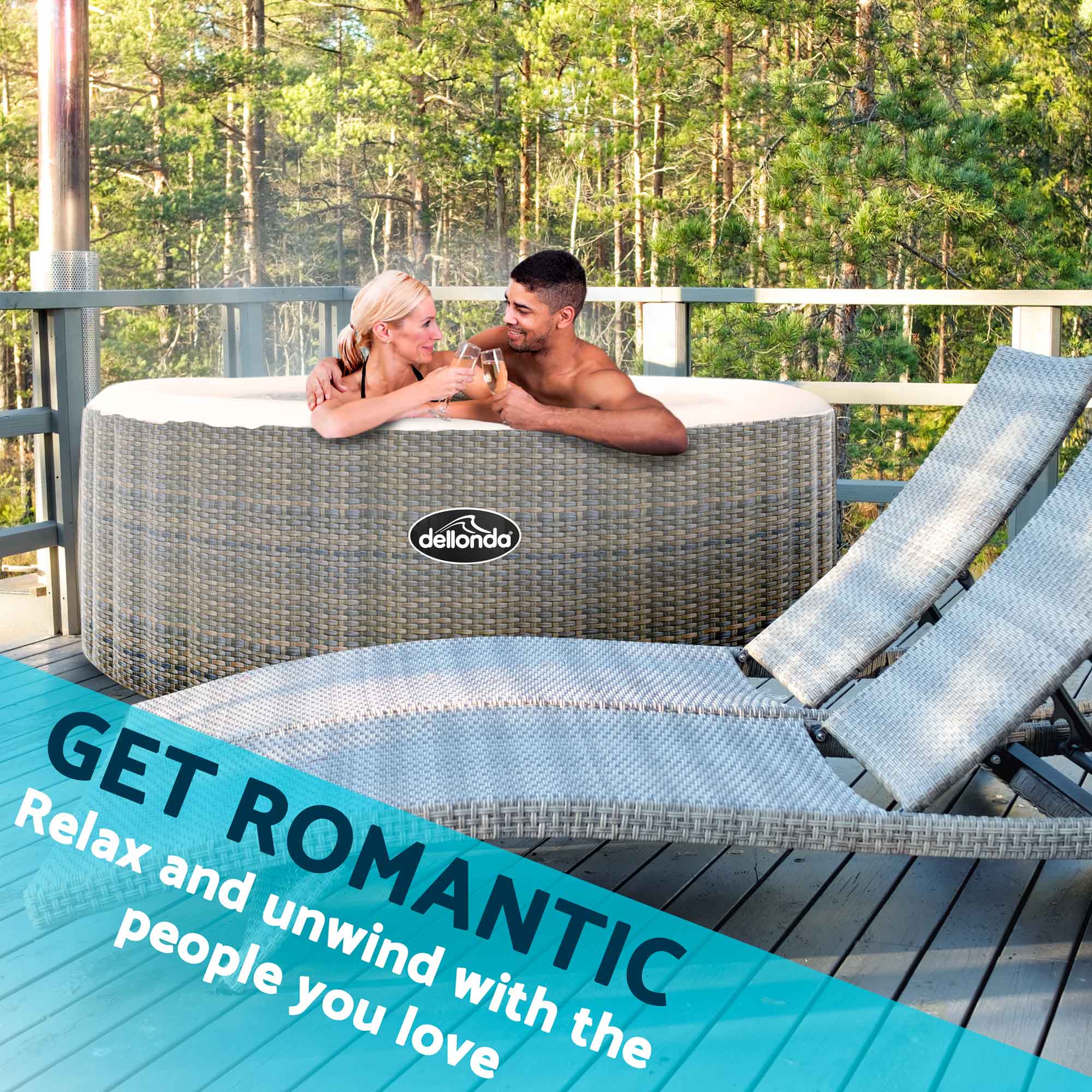 4-6 Person Inflatable Hot Tub Spa with Smart Pump - Rattan Effect - DL91 - Dellonda