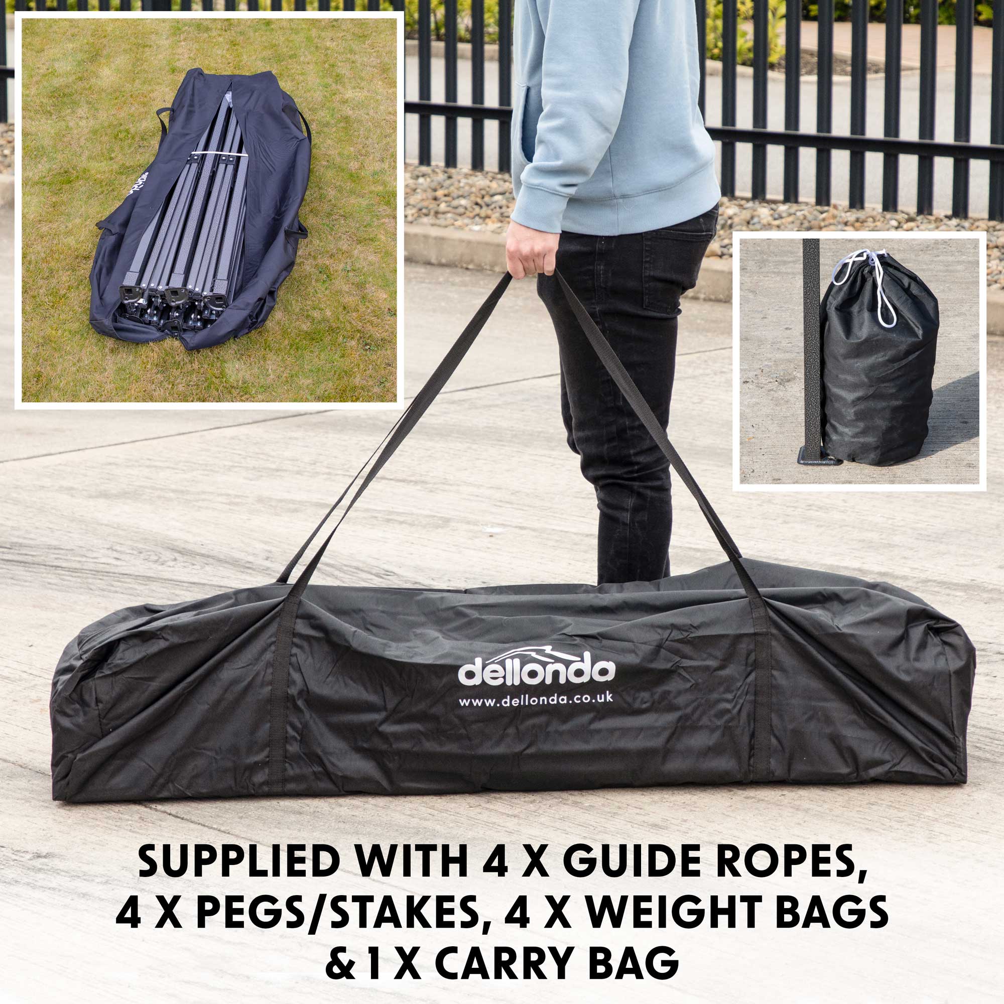 Premium 2x2m Pop-Up Gazebo & Side Walls, Water Resistant with Carry Bag, Stakes & Weight Bags - Blue - DG161 - Dellonda
