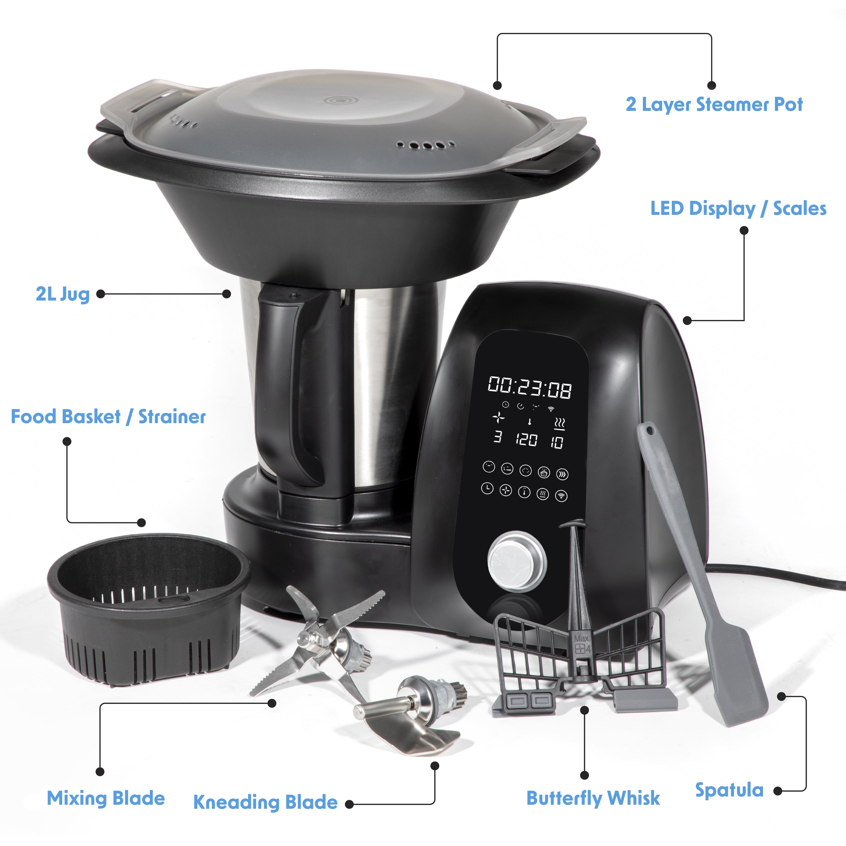 Baridi All-in-One Smart Thermo-Cooker, 18 Preset Functions, App Guided Recipes, Black – DH163